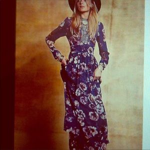 Free People blue Paradise floral maxi dress 2 Rare